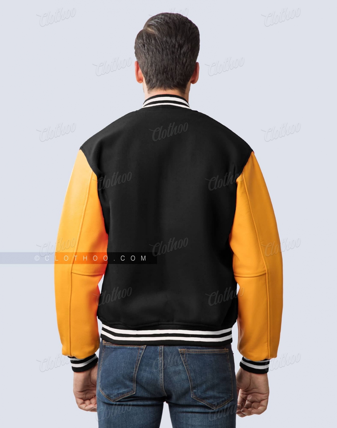 Black Wool Body Athletic Gold Leather Sleeves Letterman Jacket