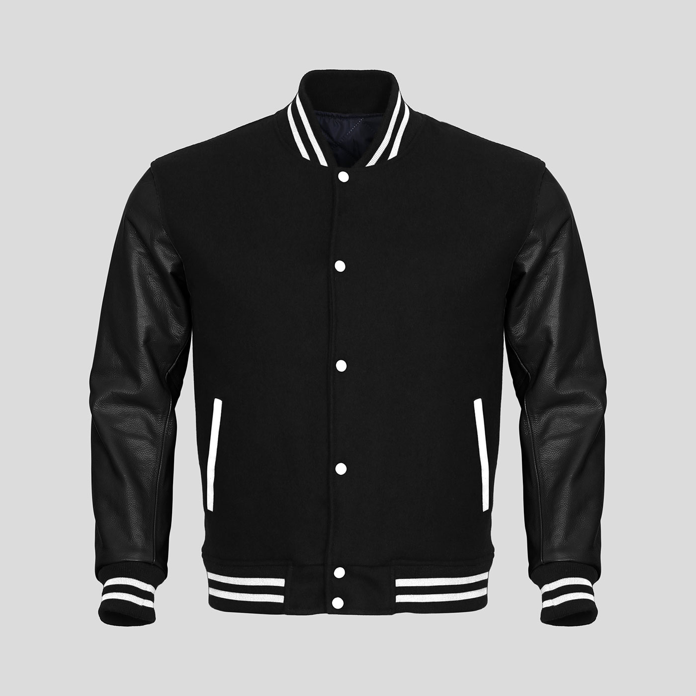 Black Faux Leather Sleeves Black Wool Varsity Jacket