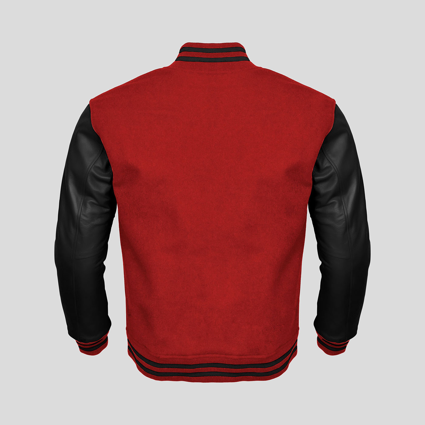 Black Faux Leather Sleeves Red Wool Varsity Jacket
