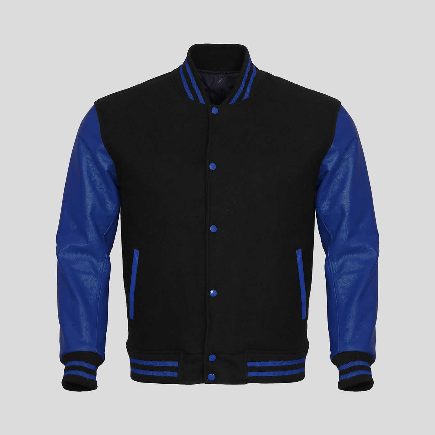 Blue Leather Sleeves Black Wool Latterman Jacket