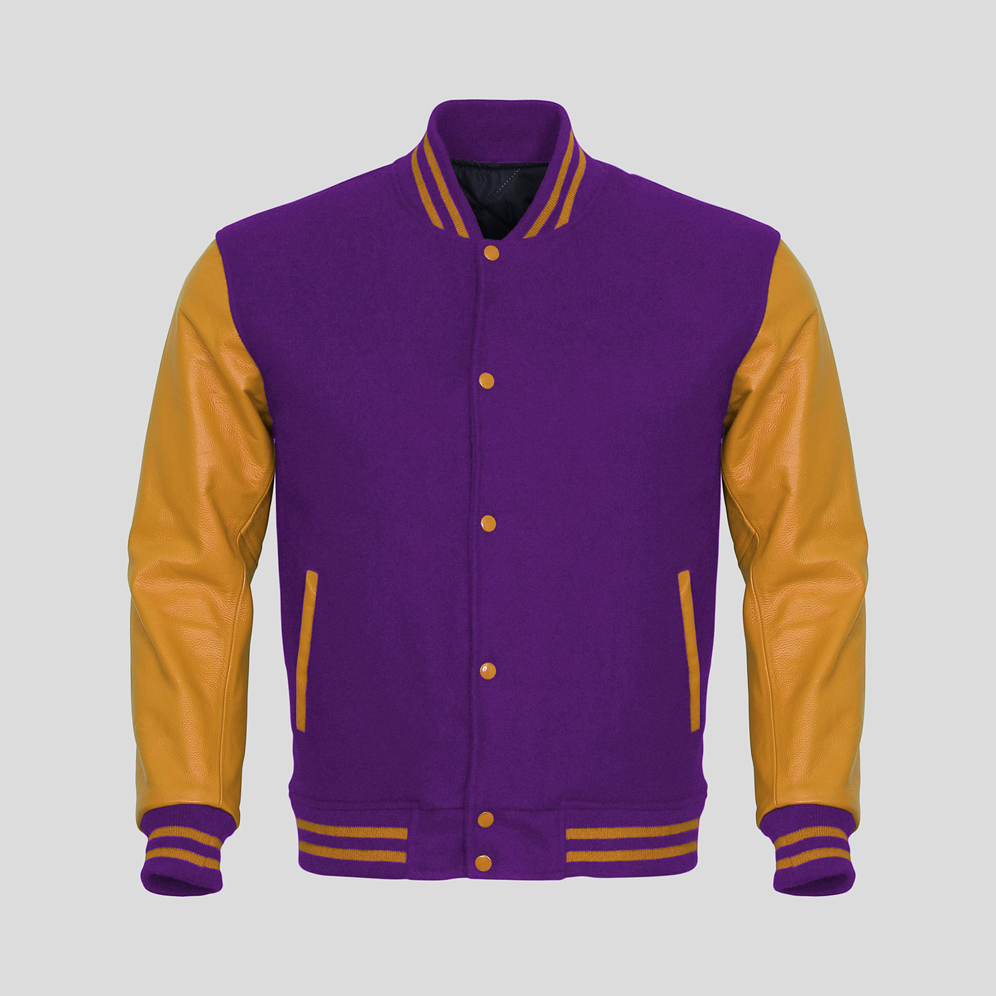 Gold Leather Sleeves Purple Wool Varsity Jacket