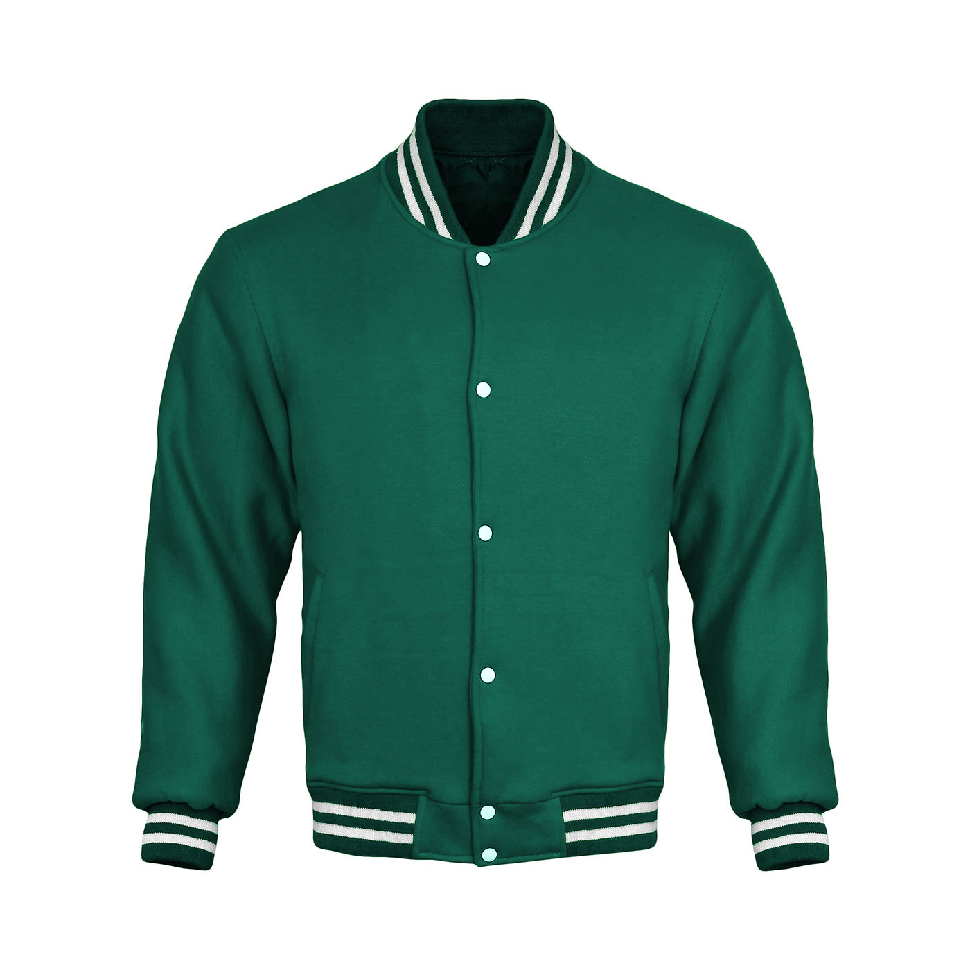 Green Cotton Fleece Varsity Jacket