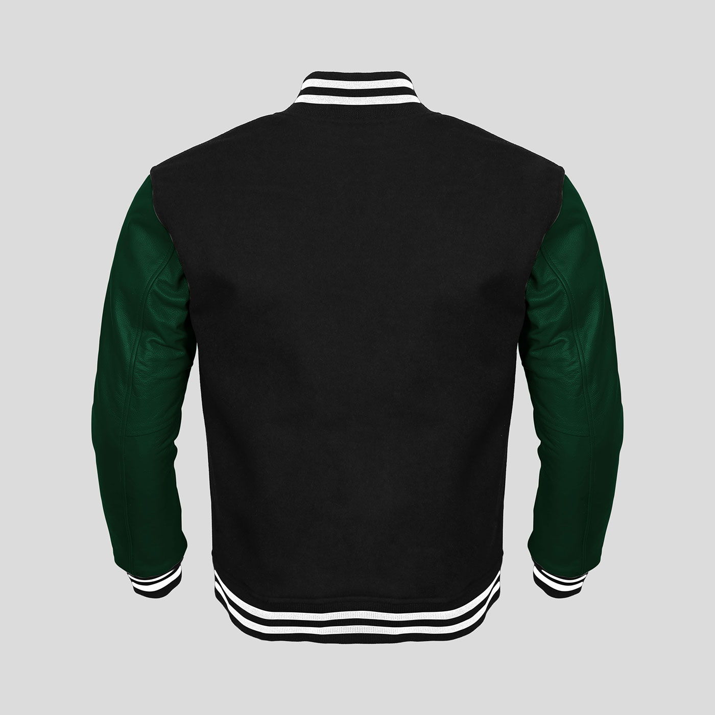 Green Leather Sleeves Black Wool Letterman Jacket