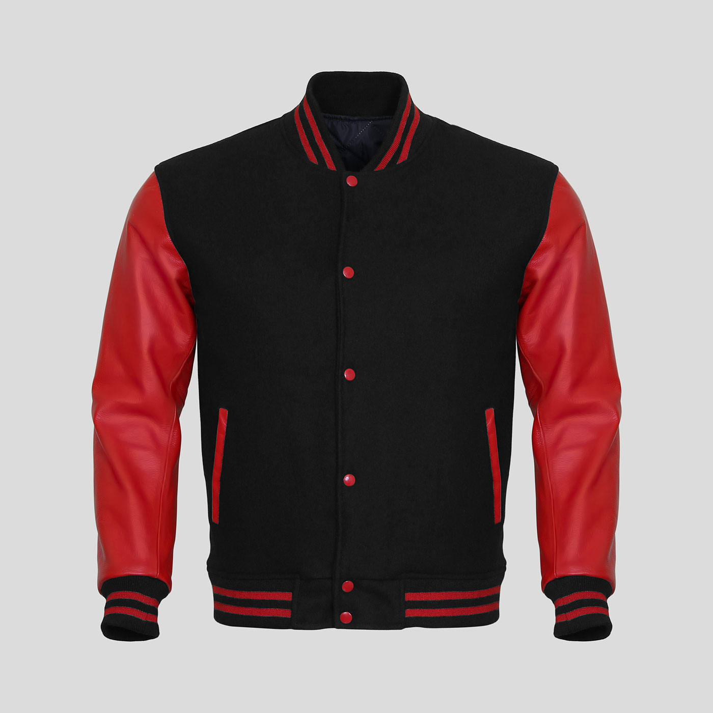 Varsity Jacket - Baseball Jacket Herrenmode SCARLET RED Leather Sleeves Gen...