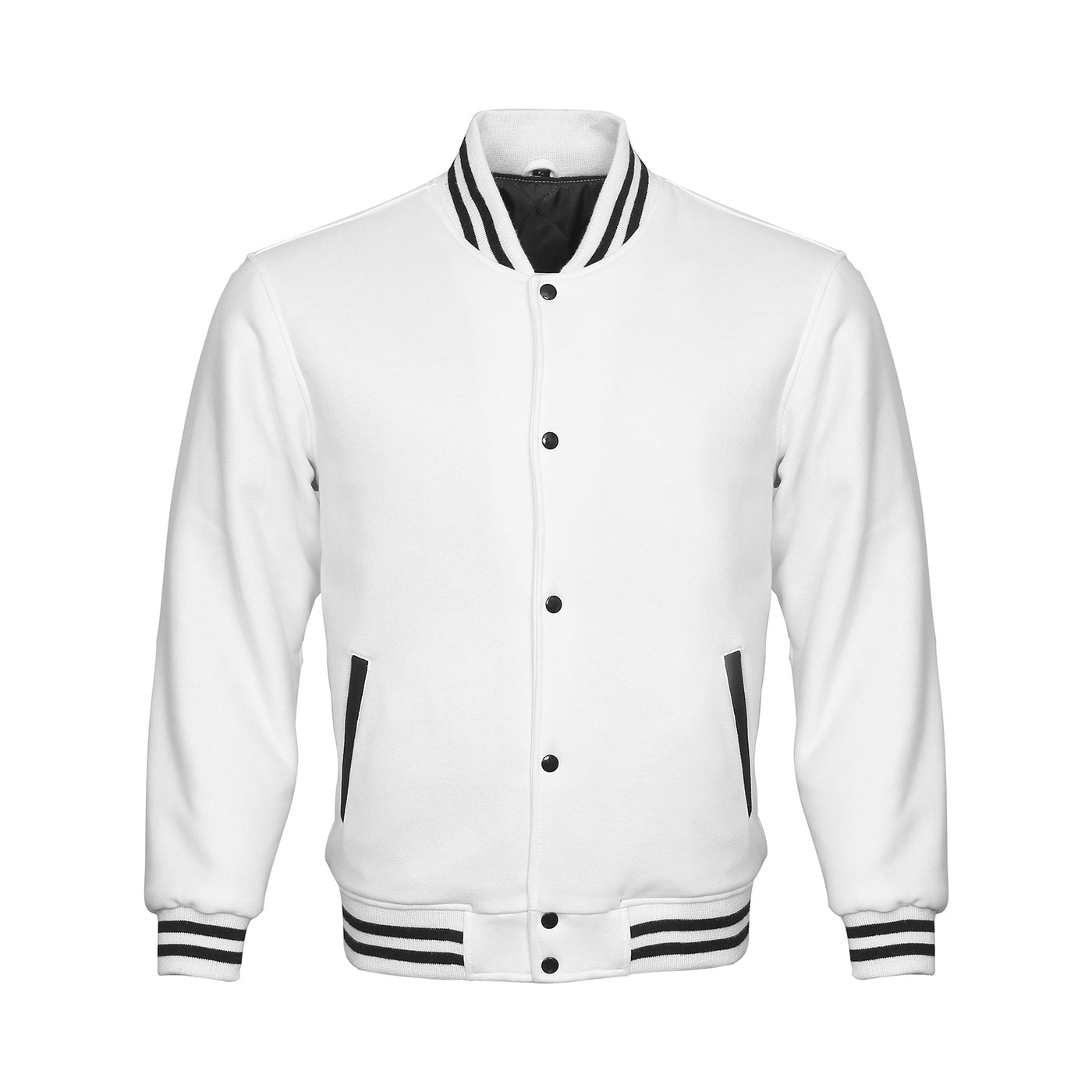 White Cotton Fleece Varsity Jacket
