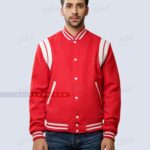 Red Stylish Varsity Jacket with White Shoulder Inserts