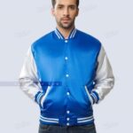 Youth Letterman Jacket in Blue / White Satin