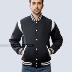 Black Letterman Jacket with Shoulder Inserts