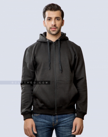 Black Zipper Fleece Hoodie for Mens & Women