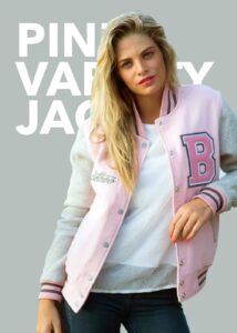 girls letterman jacket in pink by clothoo.com