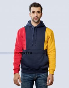 Mens Pullover Fleece Hoodie with Color-block
