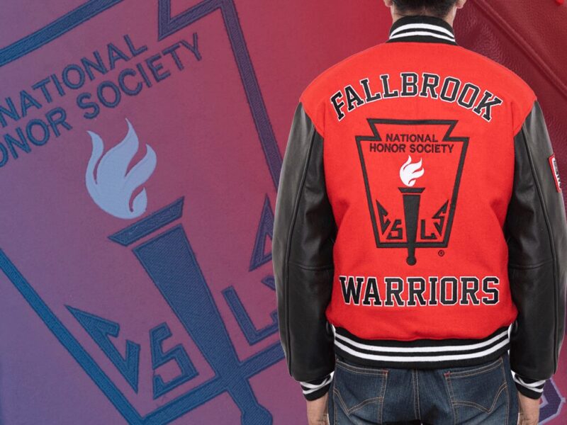 Torch patch on a letterman jacket clothoo