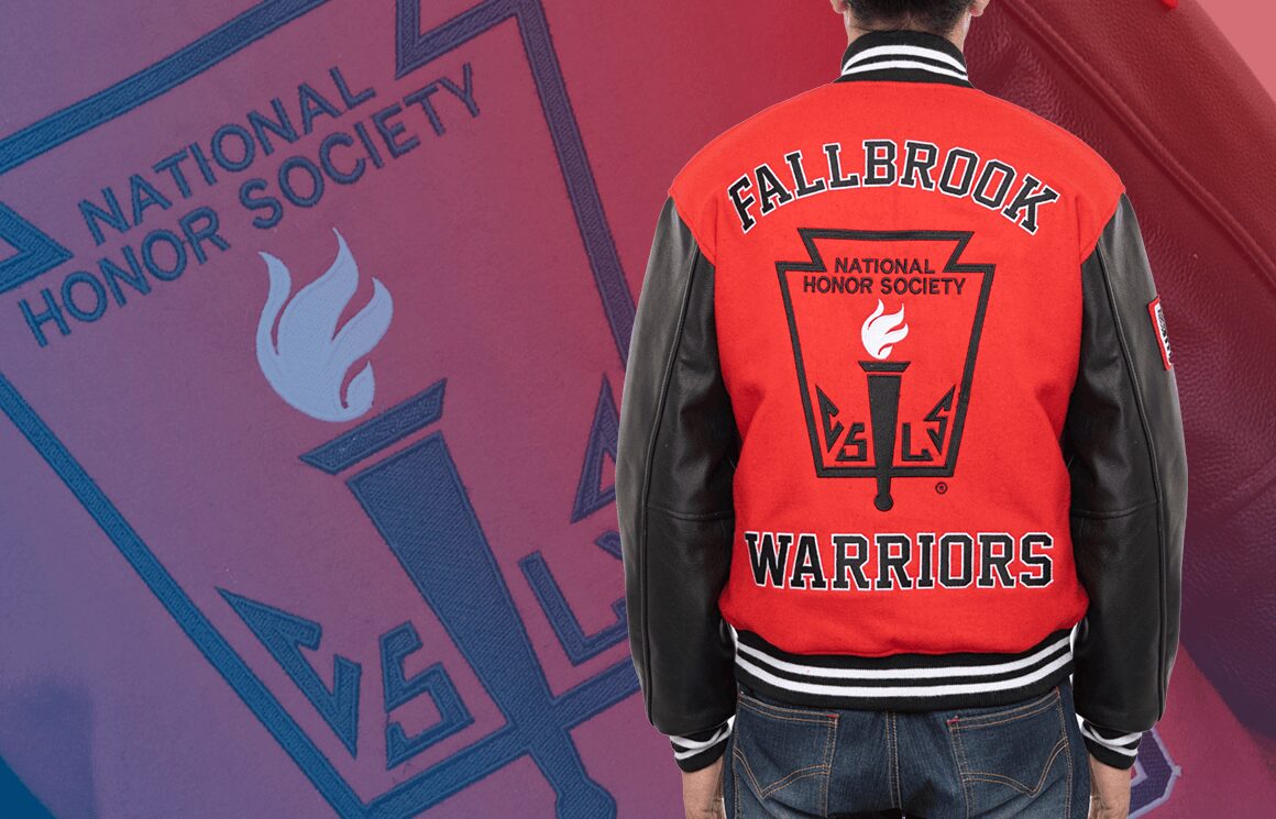 Torch patch on a letterman jacket clothoo