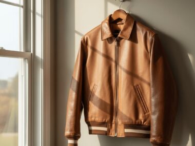 Brown Nappa Leather Bomber Jacket By Clothoo
