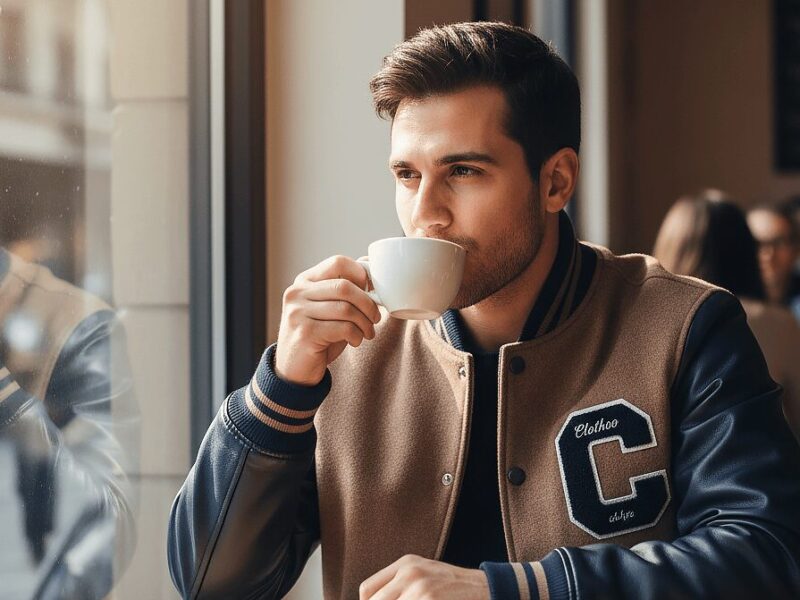 Brown and Navy Wool Leather Letterman Jacket Clothoo