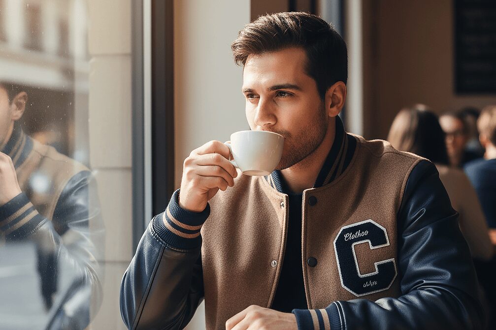 Brown and Navy Wool Leather Letterman Jacket Clothoo
