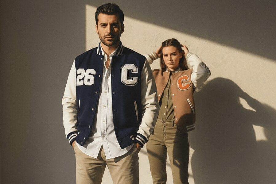 Casual couple varsity jacket ideas 2026 Clothoo.com