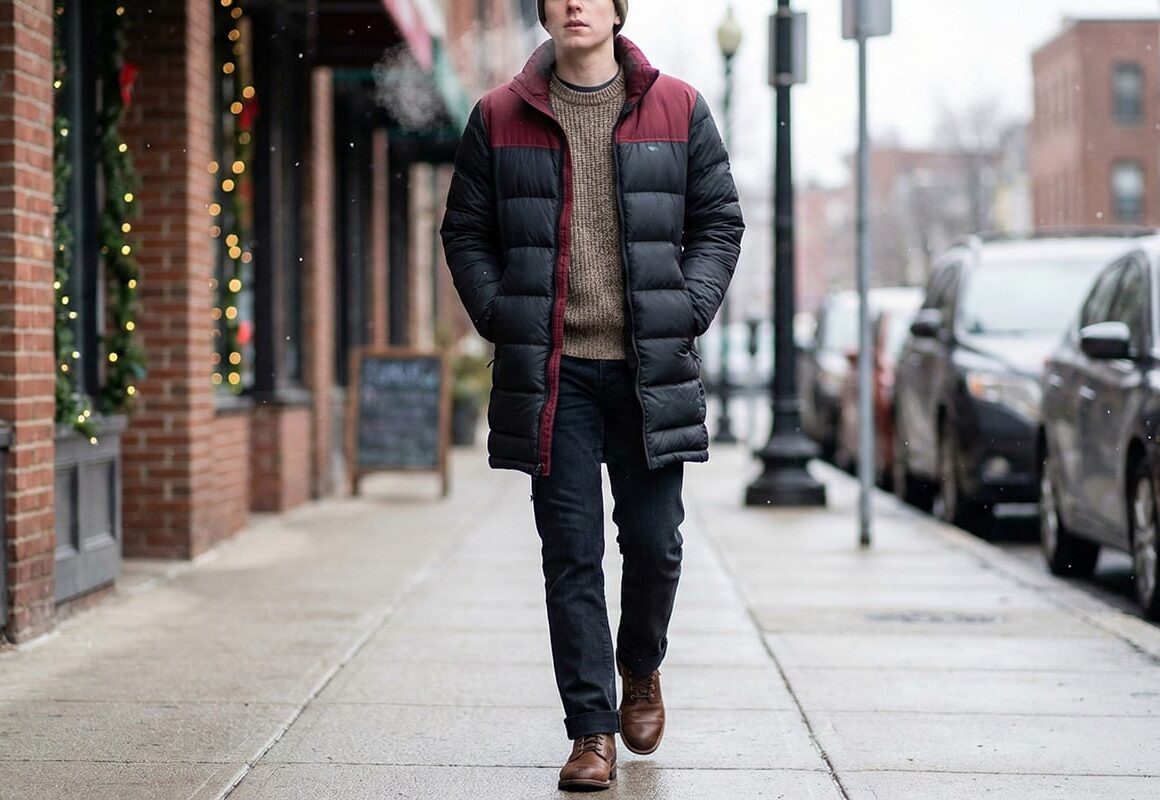 Fashionista wearing puffer jacket in winter street style