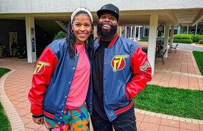 Navy Red Varsity Jackets Outside Capitol Broadcasting Company Clothoo