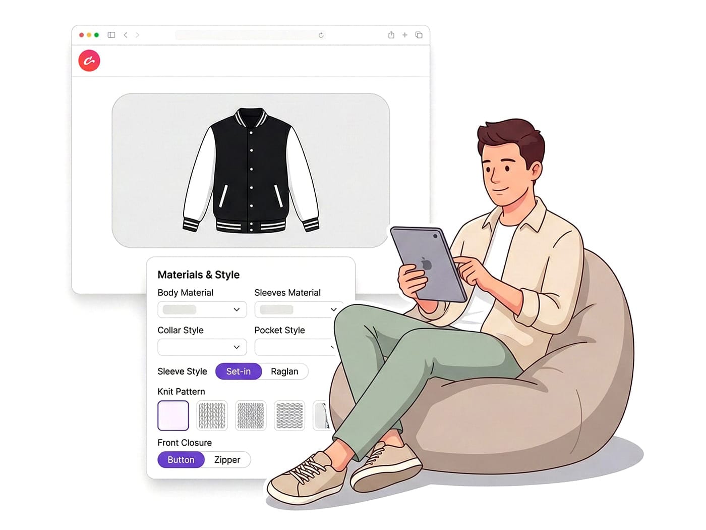 Choose jacket materials such as Melton wool, cowhide leather, sheepskin leather, satin, nylon, fleece, or cotton twill