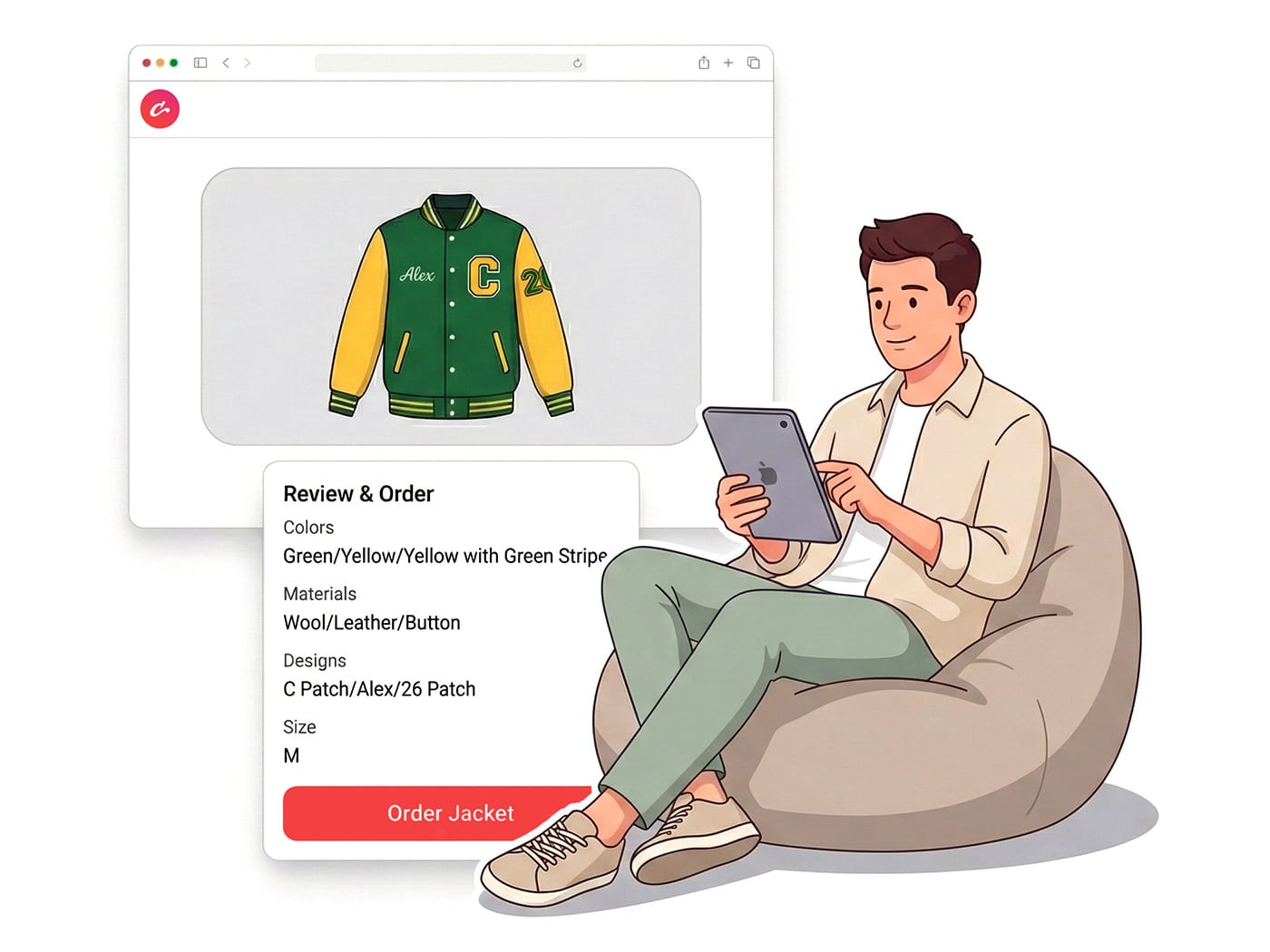 Review jacket details and place your custom order with Clothoo