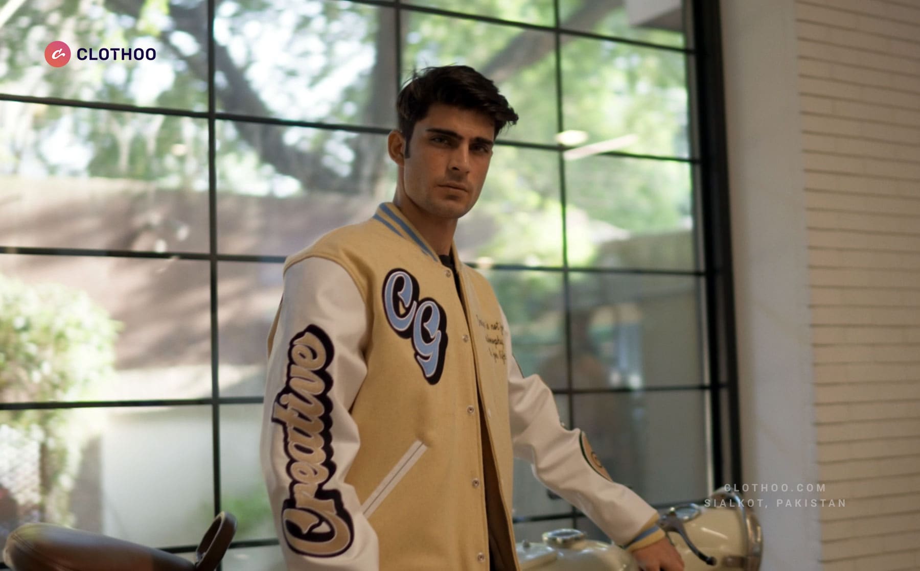 Model in custom jacket