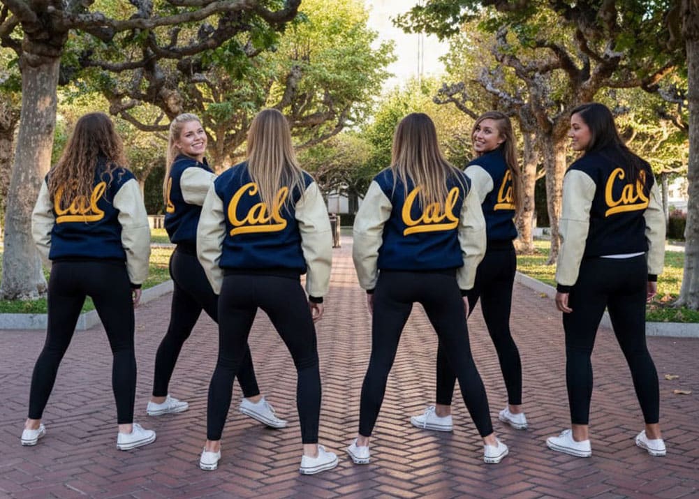 California university team wearing matching letterman jackets