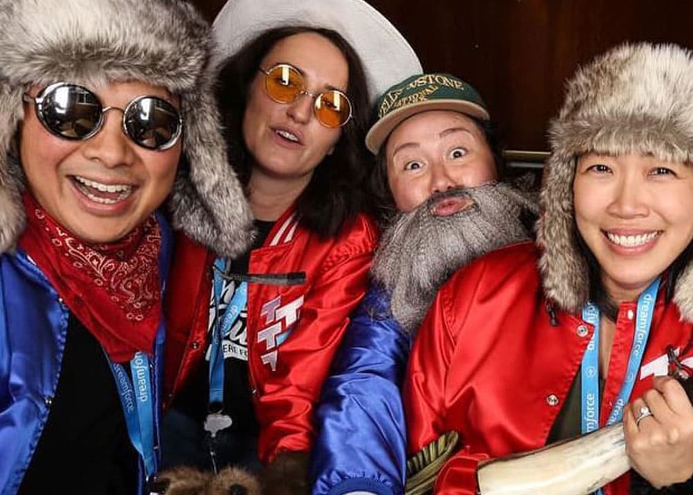 Corporate sales team in branded customized varsity jackets