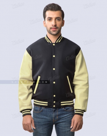 Black Wool and Cream Vegan Leather Jacket Black Wool and Cream Vegan Leather Jacket