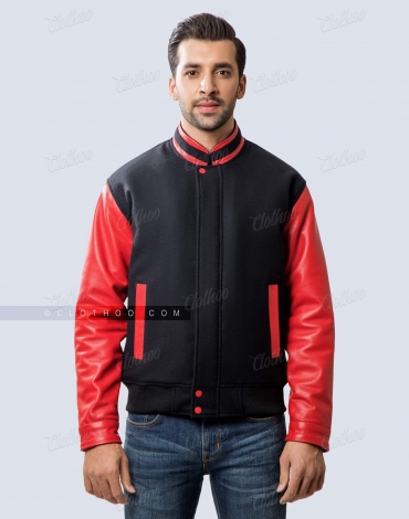 Red Genuine Leather Bomber Jacket Varsity Jacket