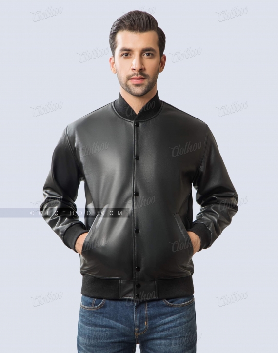 Black Leather Letterman Jacket for Girls and Boys