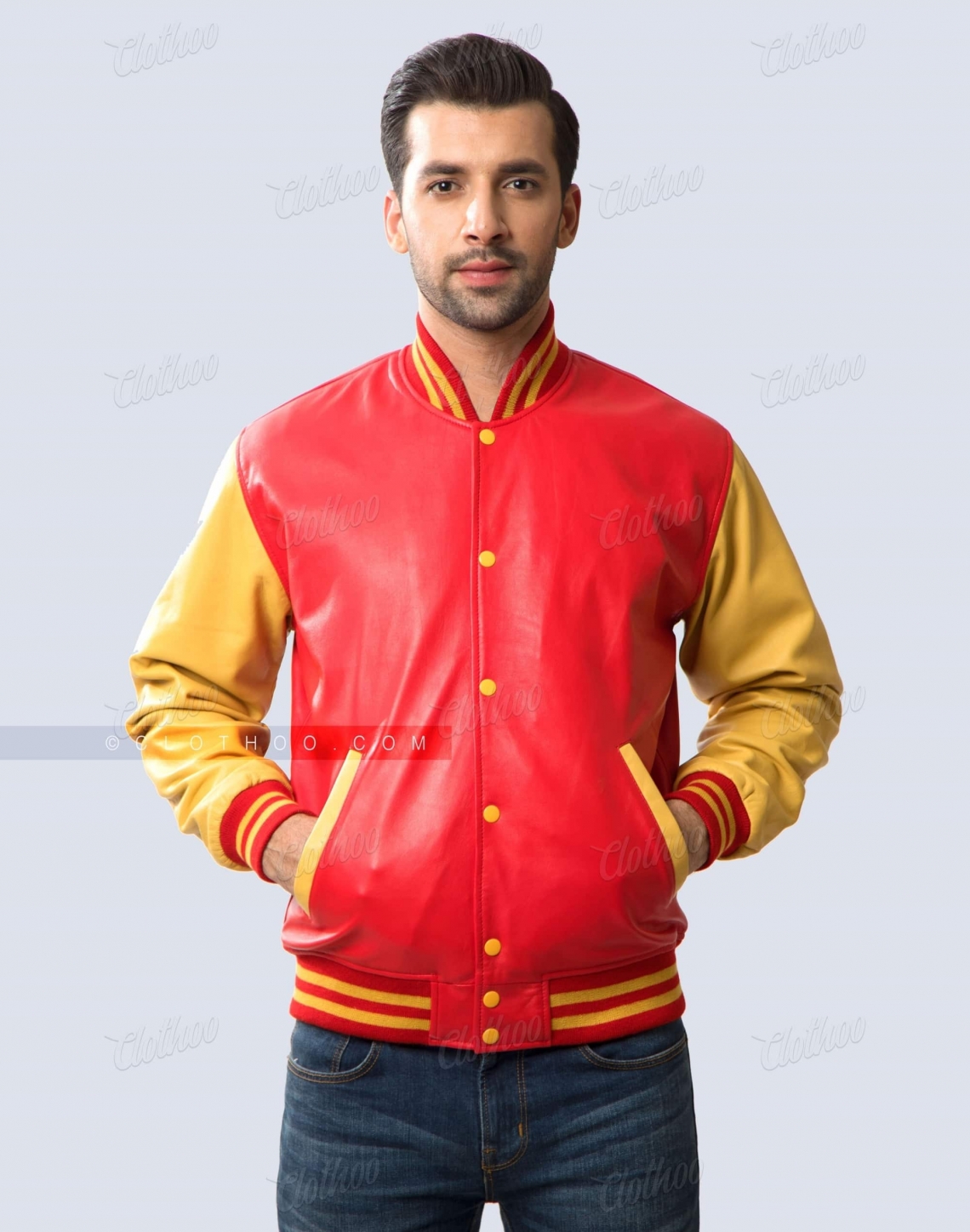 Red and yellow varsity jacket sale