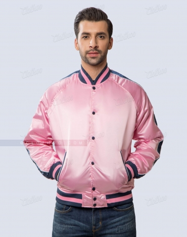 Stand Out with a Black & Pink Satin Baseball Varsity Jacket - Jacketshop –  Jacket Shop