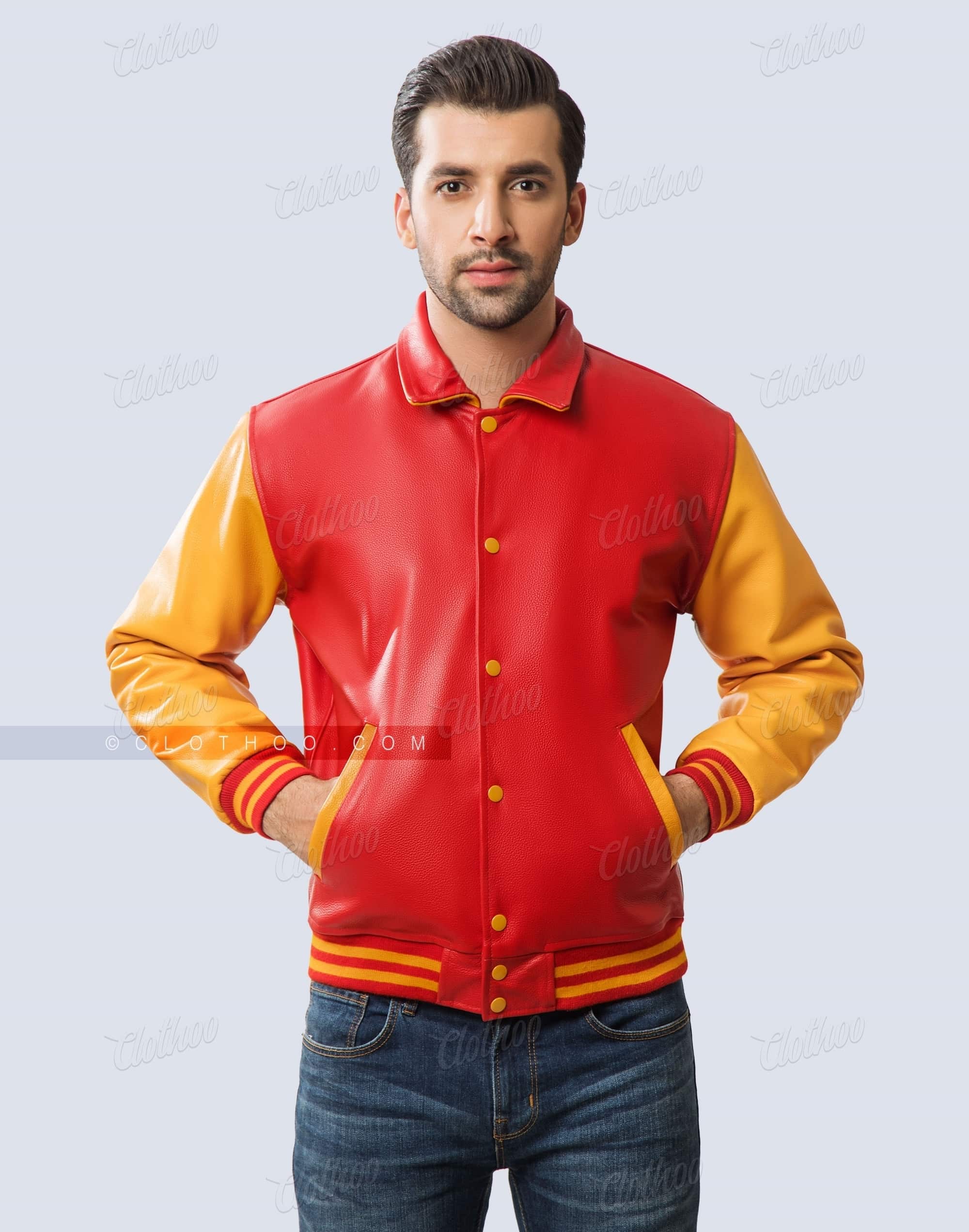 Byron / Shirt Collar Varsity Jacket Leather Clothoo