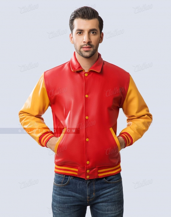 Shirt Collar Varsity Jacket For Mens Front