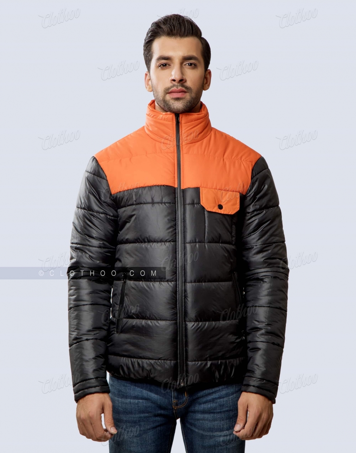 Orange puffer jacket men best sale