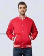 Red Cotton Twill Baseball Jacket