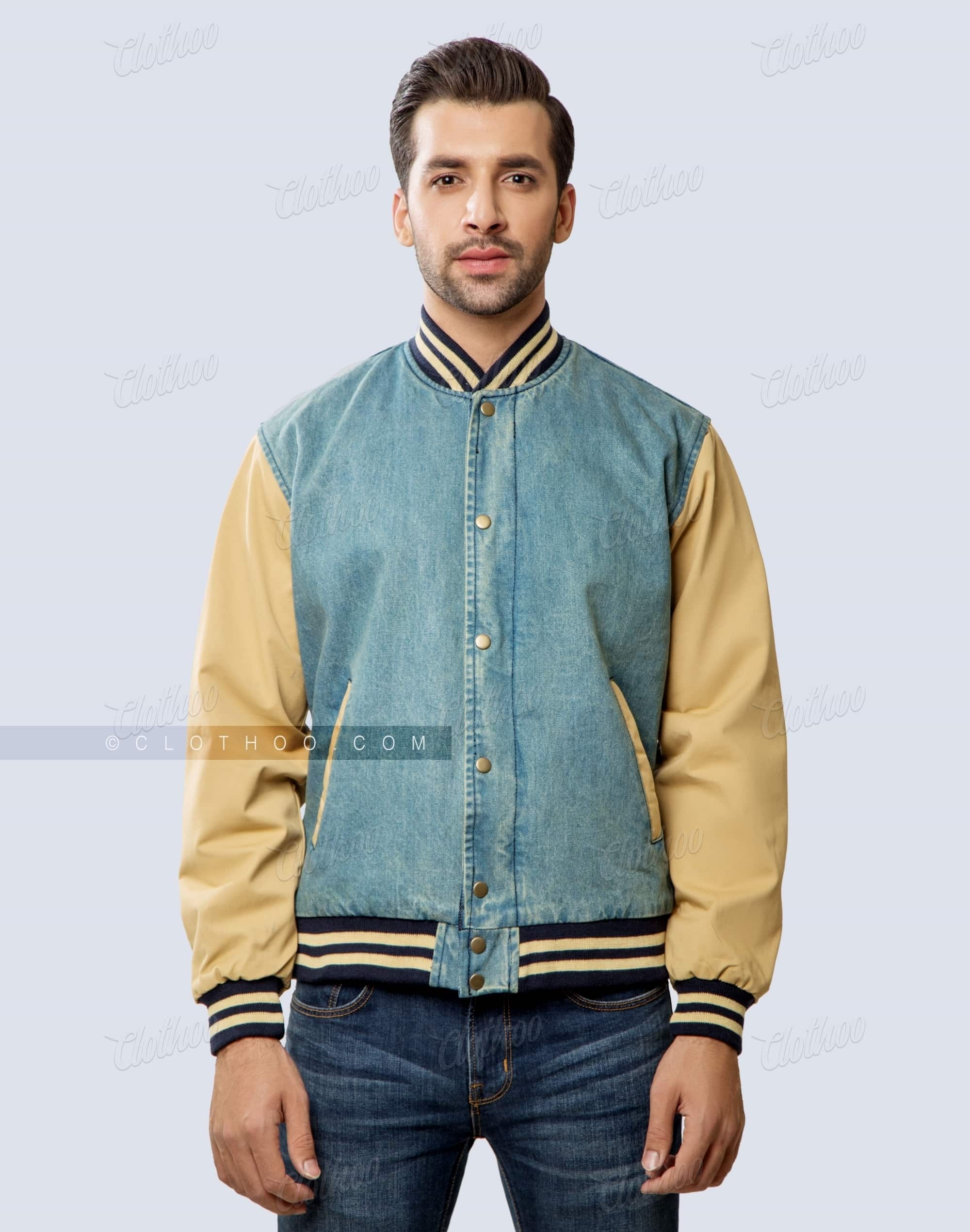 Denim Varsity Jacket with Brushed Cotton Sleeves