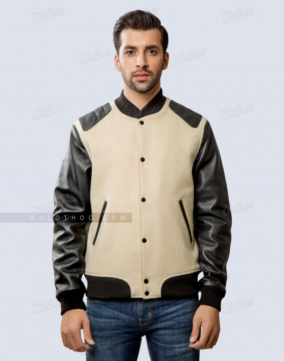 Fashion Letterman Jacket in Wool Sheep Leather