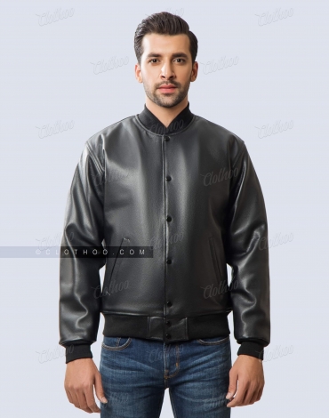 All Black Leather Varsity Jacket