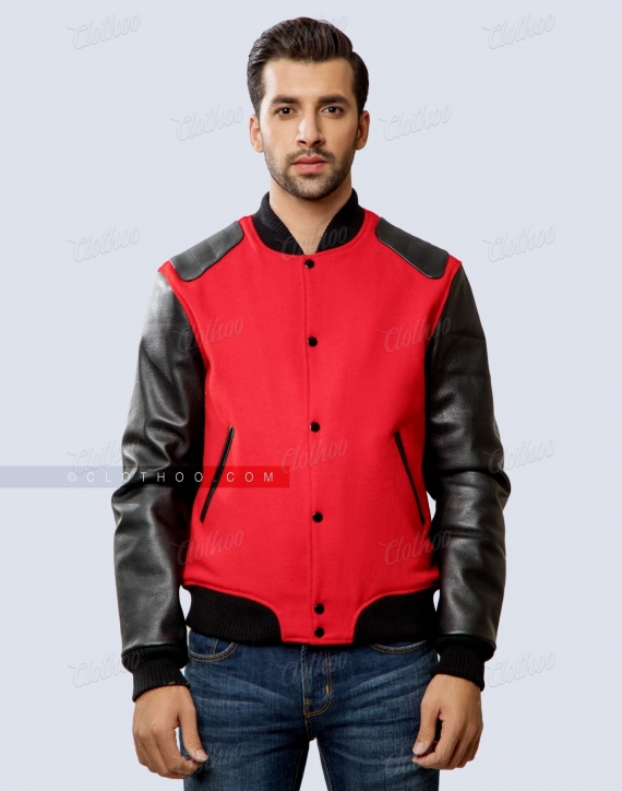 Premium Wool And Sheep Leather Letterman Jacket Front