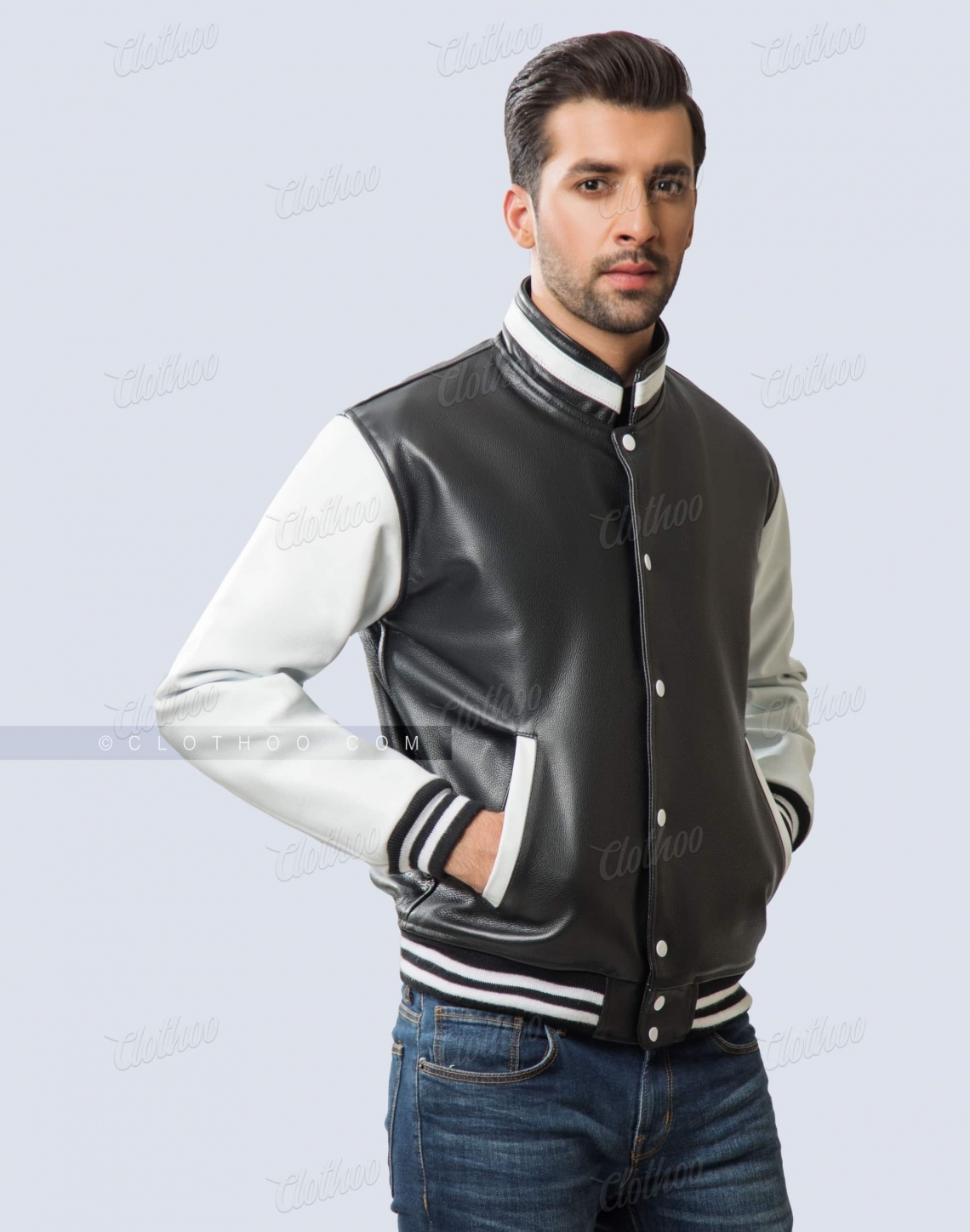 Black And White Lettermans Jacket Front Side