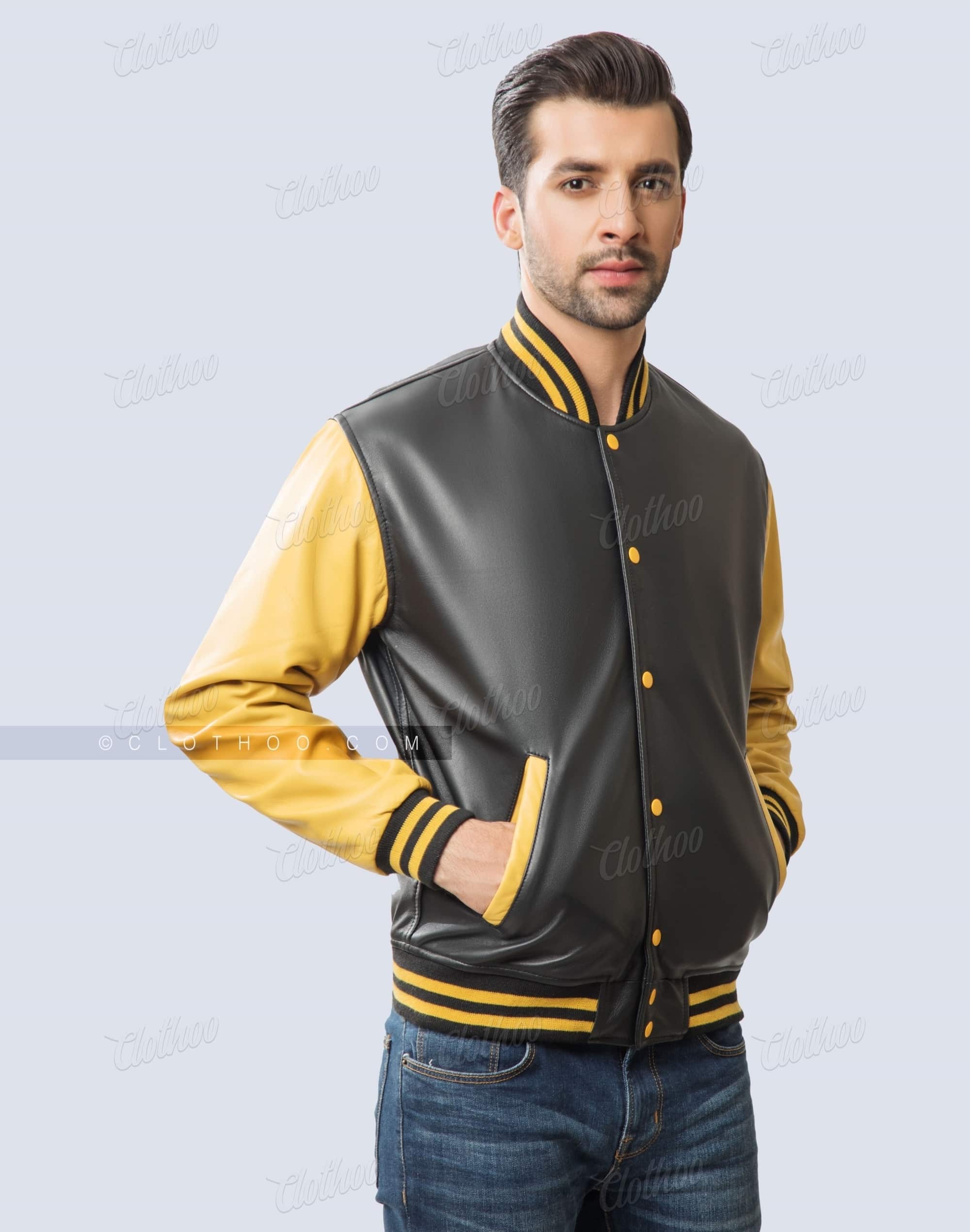 Personalized Varsity Jackets | Gold & Black Leather | Clothoo