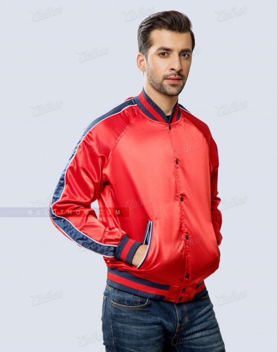 Sleeves Striped Satin Jacket for Men and Women | Clothoo