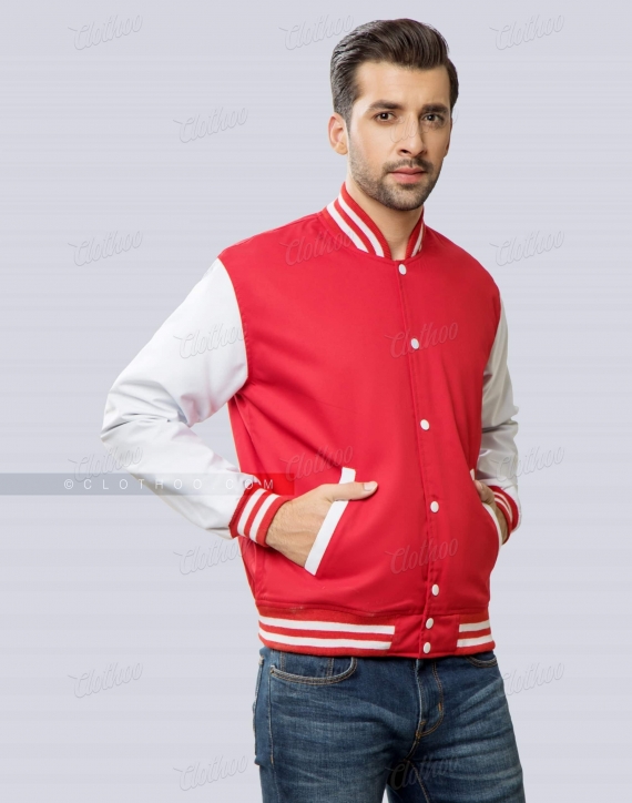 Baseball Varsity Jacket Red and White Cotton Twill