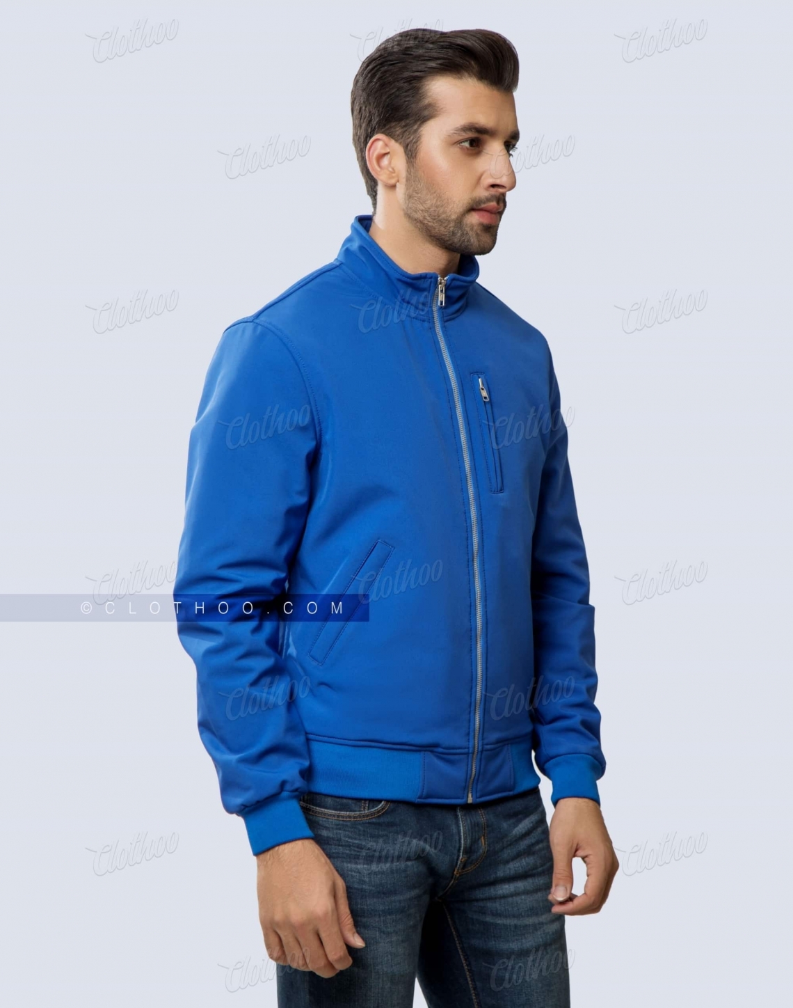 Royal Blue Soft-Shell Bomber Jacket Front Side