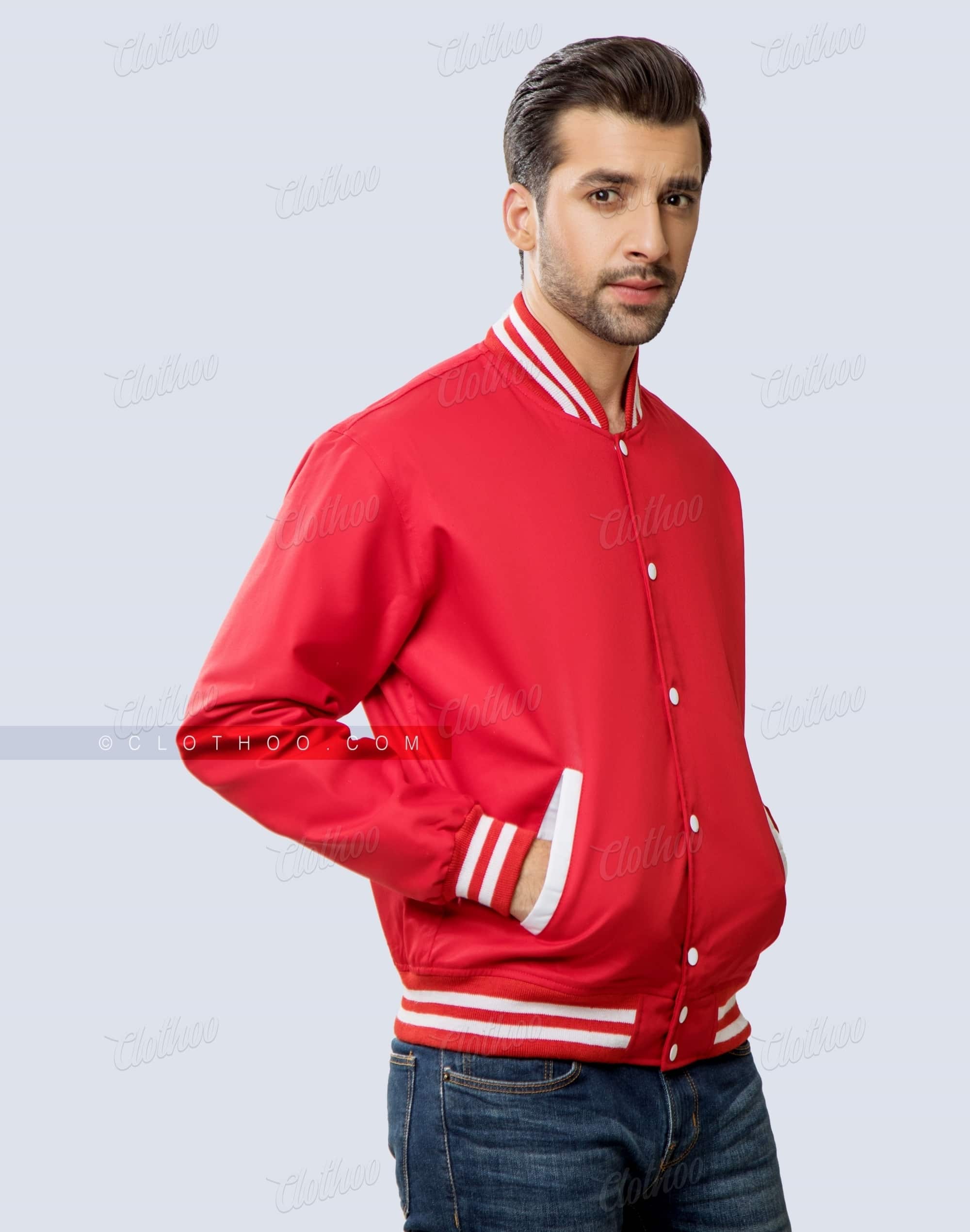 Red Cotton Twill Baseball Jacket | Clothoo