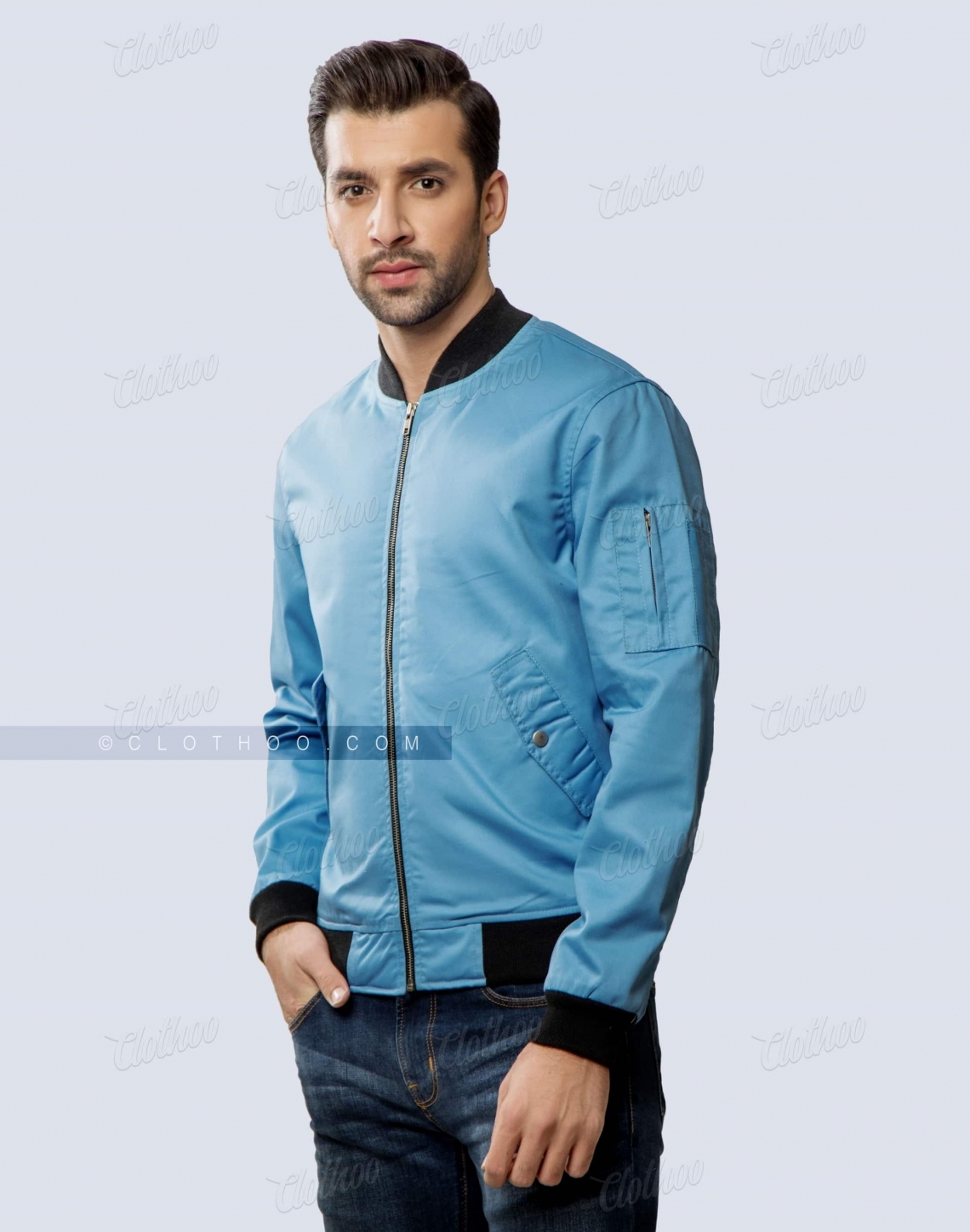 Cotton Twill Bomber Jacket For Men Front Side