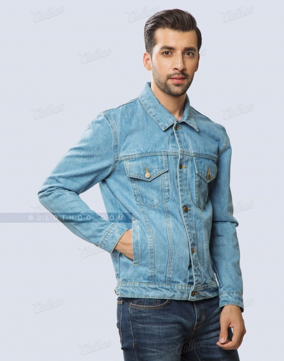 Modisch Men's Blue Denim Button-Front Jacket CUSTOM PATCHES SIZE
