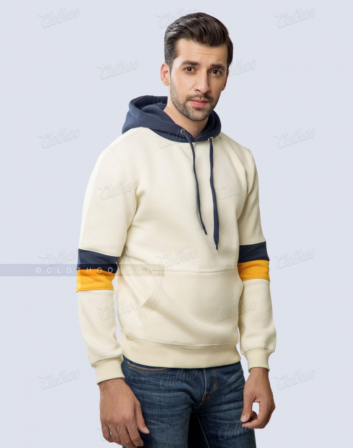 Custom Pullover Fleece Hoodie With Sleeves Stripes Front Side
